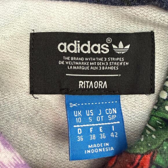 Adidas Rita Ora Hoodie Hoodie Womens Small Navy Floral Rose Trefoil Flocked - Picture 3 of 12